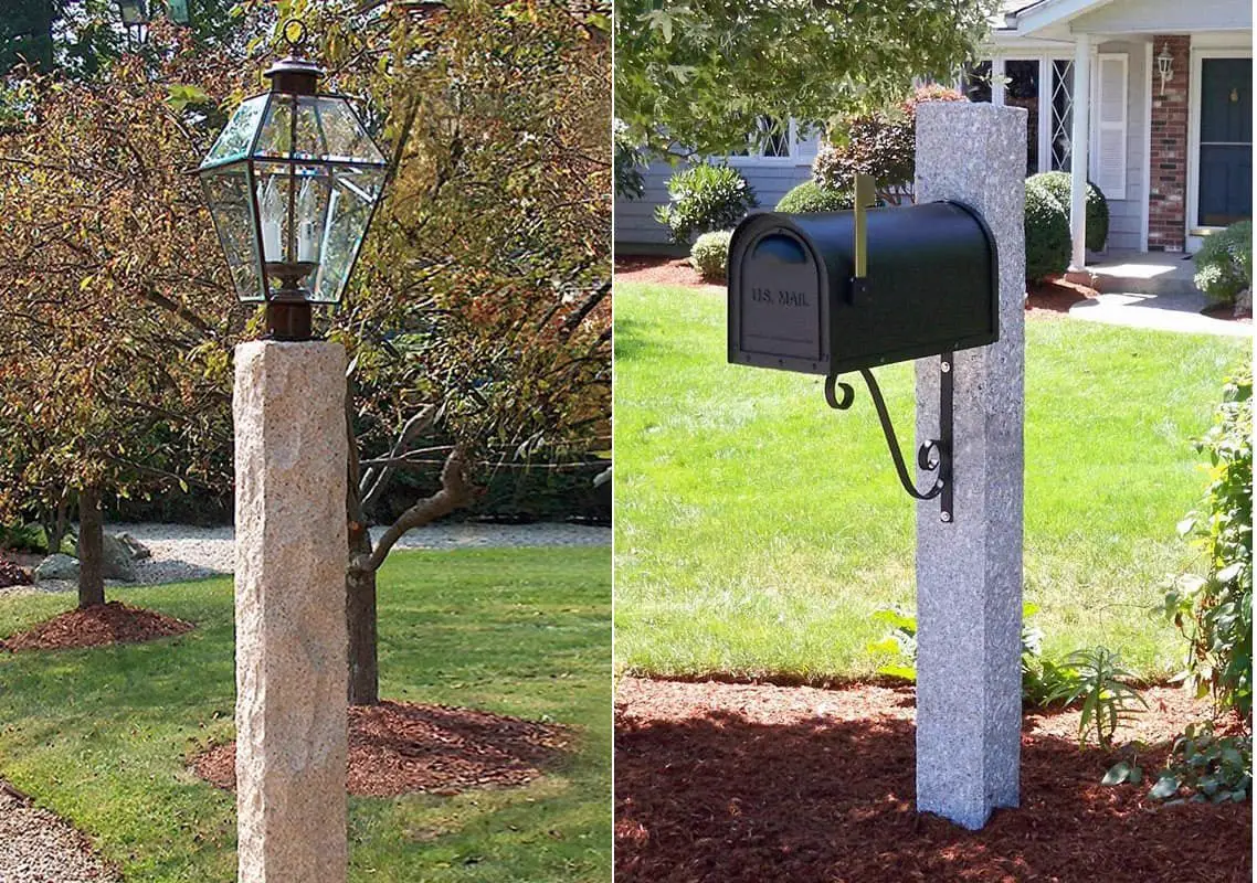 Granite mailbox and lantern posts available from Armstrong Fence