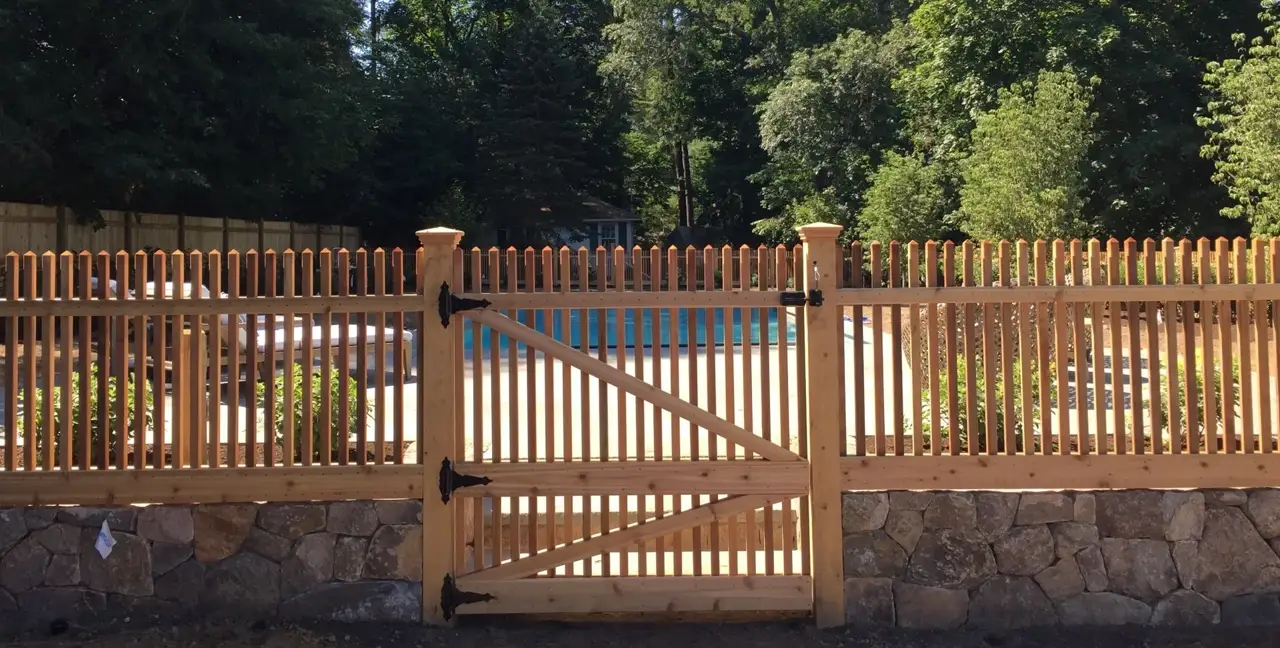 Custom cedar fence installed by Armstrong Fence on the South Shore of Massachusetts