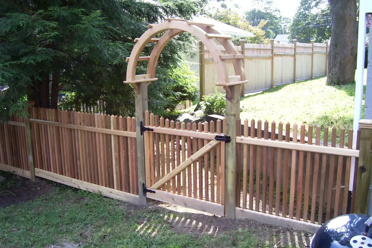 Custom cedar fence installed by Armstrong Fence on the South Shore of Massachusetts