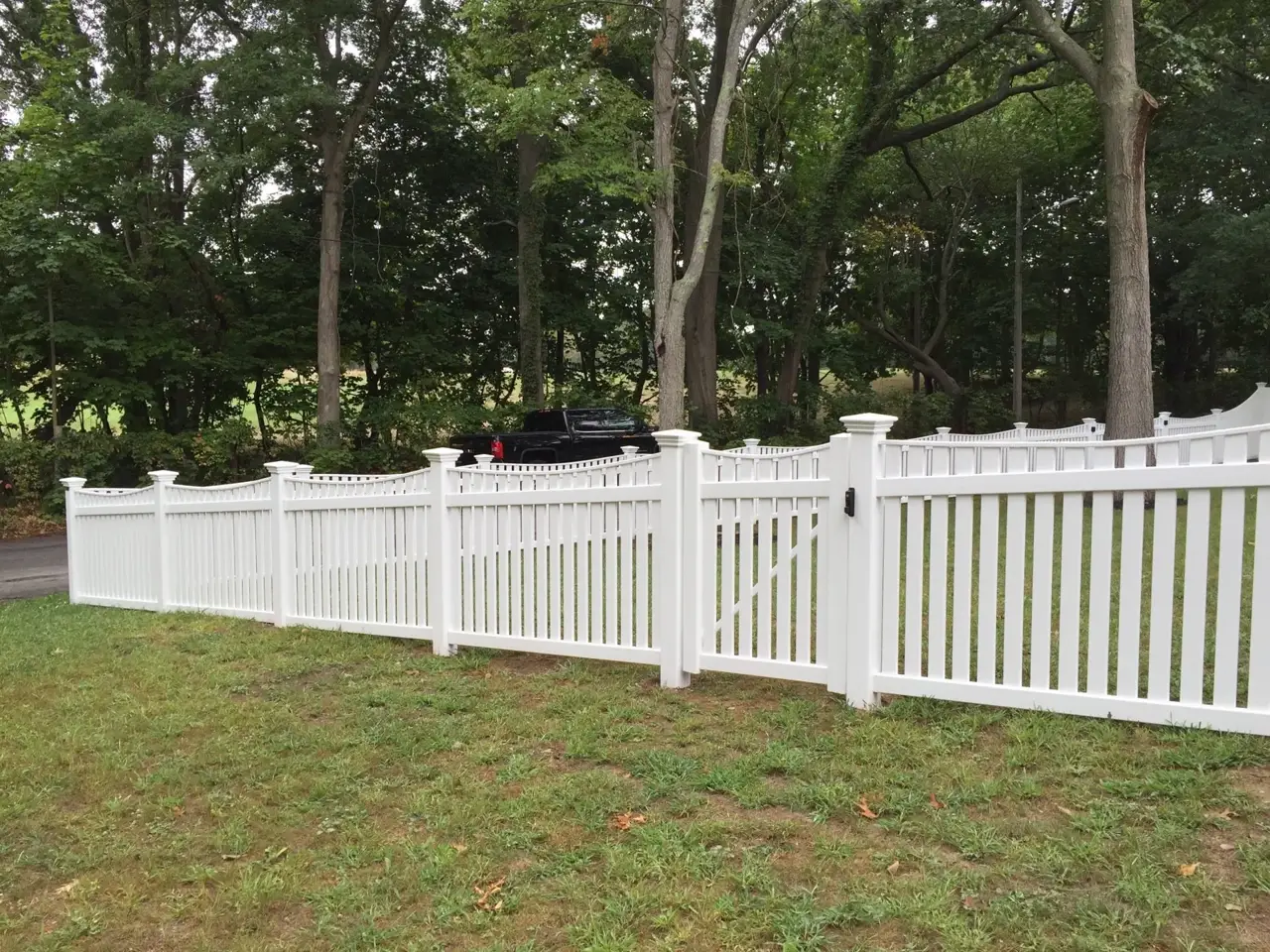 Custom vinyl fence installed by Armstrong Fence on the South Shore of Massachusetts